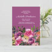 Invitation Rose violet jaune Floral 80e anniversaire (Debout devant)