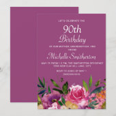 Invitation Rose violet jaune Floral 90e anniversaire (Devant / Derrière)