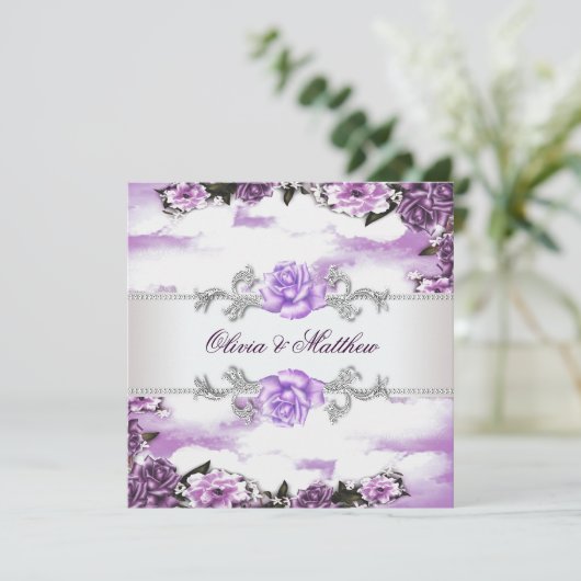 Invitation Rose violet Lavande violet blanc Mariage Cloud (Debout devant)