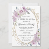 Invitation Rose violet Lilac Aquarelle Florale Quinceanera (Devant)