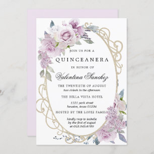 Invitation Rose violet Lilac Aquarelle Florale Quinceanera