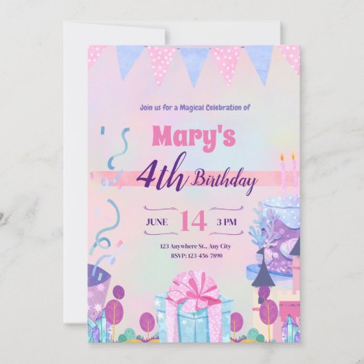 Invitation rose violet magique mignon girly (Devant)