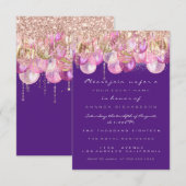 Invitation Rose Violet Mariage Douche de Paillettes Roses 16  (Devant / Derrière)