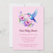 Invitation Rose violet mignon colibri Baby shower fille colib (Devant)