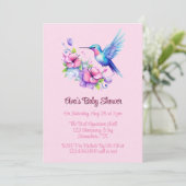 Invitation Rose violet mignon colibri Baby shower fille colib (Debout devant)
