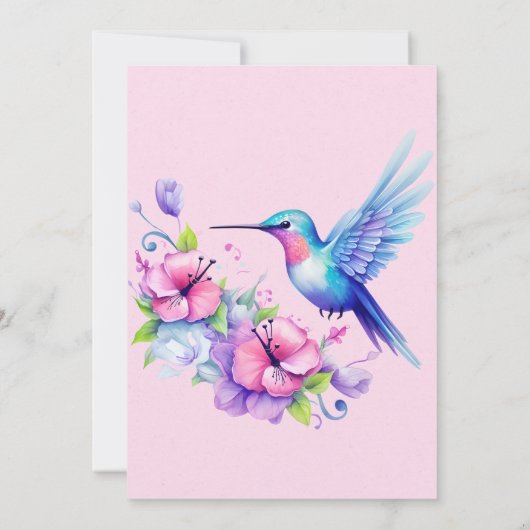 Invitation Rose violet mignon colibri Baby shower fille colib (Dos)