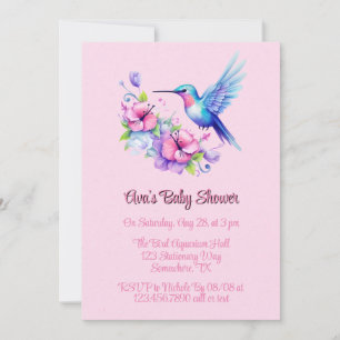 Invitation Rose violet mignon colibri Baby shower fille colib