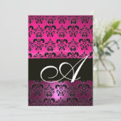 Invitation ROSE VIOLET NOIR DAMAS MONOGRAMME, fuchsia blanc (Debout devant)