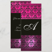 Invitation ROSE VIOLET NOIR DAMAS MONOGRAMME , fuchsia blanc (Devant / Derrière)