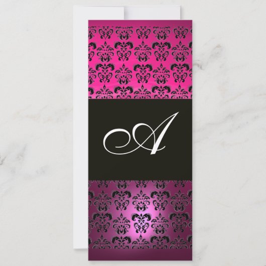Invitation ROSE VIOLET NOIR DAMAS MONOGRAMME , fuchsia blanc (Devant)