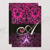 Invitation ROSE VIOLET NOIR DAMASSÉ MONOGRAMME Améthyste Fuch (Devant / Derrière)