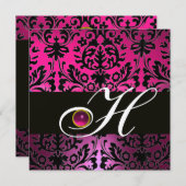 Invitation ROSE VIOLET NOIR DAMASSÉ MONOGRAMME Améthyste Fuch (Devant / Derrière)