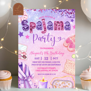 Invitation Rose Violet paillettes Spajama Fête Anniversaire