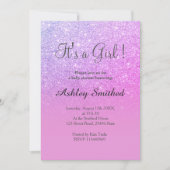 Invitation Rose violet parties scintillant rose ombre fille b (Devant)
