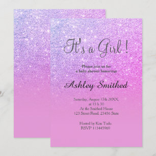 Invitation Rose violet parties scintillant rose ombre fille b
