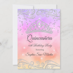 Invitation Rose Violet pêche Quinceanera 15e Anniversaire