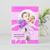 Invitation Rose violet rose fleur argent ange photo (Debout devant)