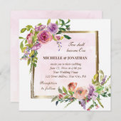 Invitation Rose violet Rose Gold Frame Christian Mariage (Devant / Derrière)