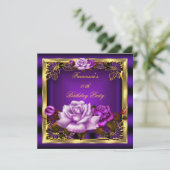 Invitation Rose violet Roses or Elégant Anniversaire 6 (Debout devant)
