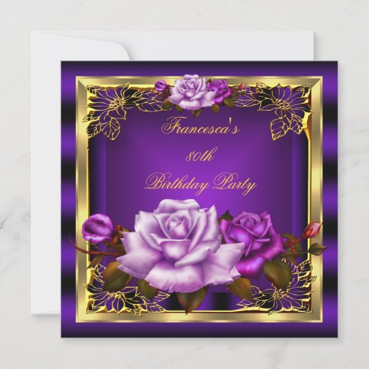 Invitation Rose violet Roses or Elégant Anniversaire 6 (Devant)