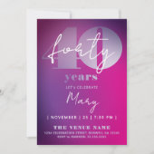 Invitation Rose Violet tendance 40e Anniversaire Typographie  (Devant)