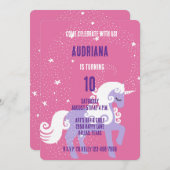 Invitation Rose violet Unicorn étoiles Anniversaire (Devant / Derrière)