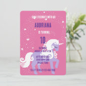 Invitation Rose violet Unicorn étoiles Anniversaire (Debout devant)