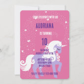 Invitation Rose violet Unicorn étoiles Anniversaire (Devant)