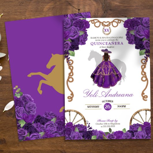 Invitation Rose violet Western Ranchera Quinceanera
