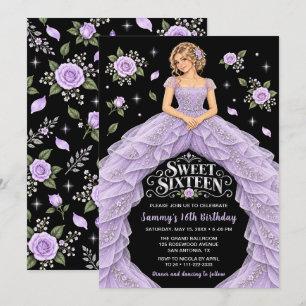 Invitation Rose Violette Anniversaire Sweet Seize