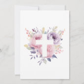 Invitation Rose violette rose et fille à croix blanche Baptêm (Dos)