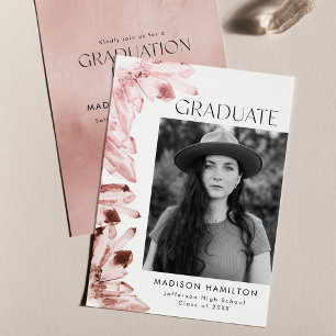 Invitation Rose Watercolor Crystal Photo Graduation Party