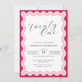 Invitation Rose Wavy Curvy Squiggly Ladies 21e anniversaire (Devant)