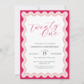 Invitation Rose Wavy Curvy Squiggly Ladies 21e anniversaire (Devant)