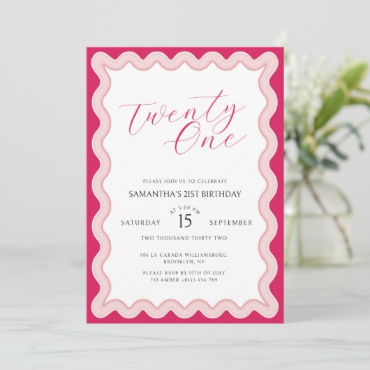 Invitation Rose Wavy Curvy Squiggly Ladies 21e anniversaire (Debout devant)