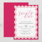 Invitation Rose Wavy Curvy Squiggly Ladies 21e anniversaire (Devant / Derrière)