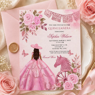 Invitation Rose Western Cheval Floral Charra Quinceañera