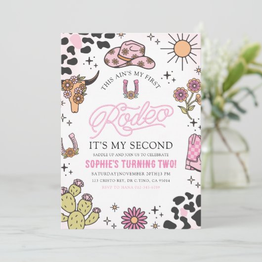 Invitation Rose Western Cowgirl Rodeo 2e fête d'anniversaire (Debout devant)