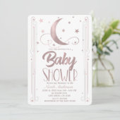 Invitation Rose Whimsical Gold rose Lune étoiles Baby shower (Debout devant)