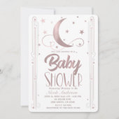 Invitation Rose Whimsical Gold rose Lune étoiles Baby shower (Devant)