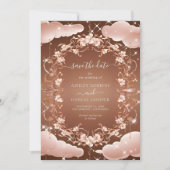 Invitation Rose Whimsical Or Ornate Floral Enregistrer La Dat (Devant)
