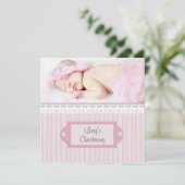 Invitation Rose White Eyelet Girl Photo Baptême Christening (Debout devant)