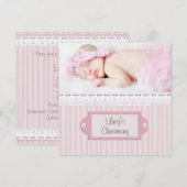 Invitation Rose White Eyelet Girl Photo Baptême Christening (Devant / Derrière)