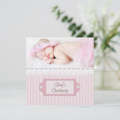 Invitation Rose White Eyelet Girl Photo Baptême Christening (Debout devant)