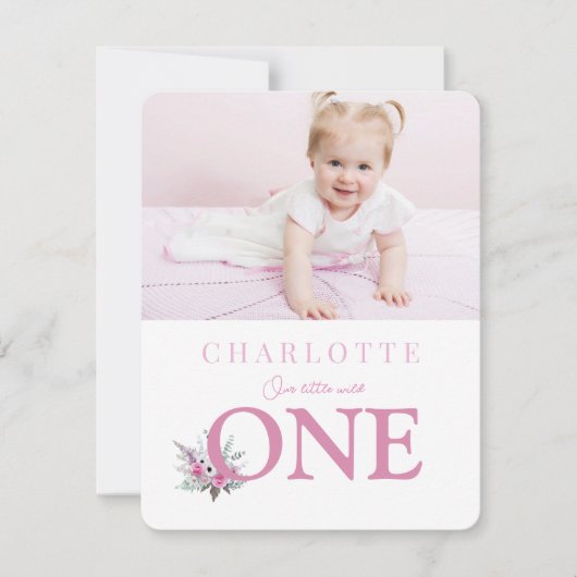 Invitation Rose Wild ONE 1er anniversaire (Devant)