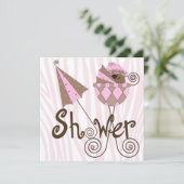 Invitation Rose Zèbre rose Brown bébé fille douche (Debout devant)