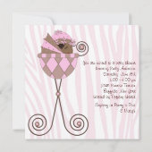 Invitation Rose Zèbre rose Brown bébé fille douche (Dos)