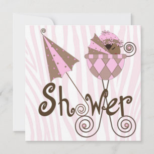 Invitation Rose Zèbre rose Brown bébé fille douche