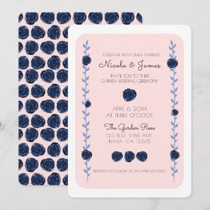 Invitation Roseaux de rose à l'aquarelle bleue rose Cottage M
