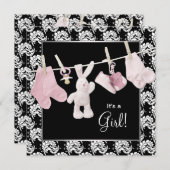 Invitation Rosée Black Clothesline bébé fille Douche (Devant / Derrière)